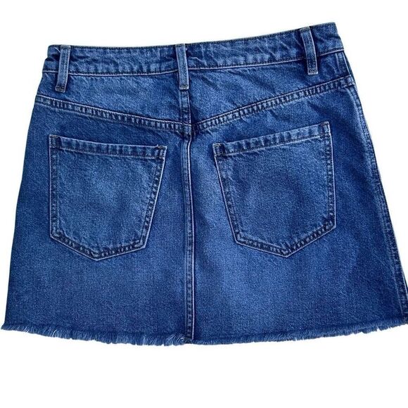 We The Free Denim Mini Skirt Women's Size 27 Blue Front Full Zip Boho Frayed Hem - Picture 4 of 11